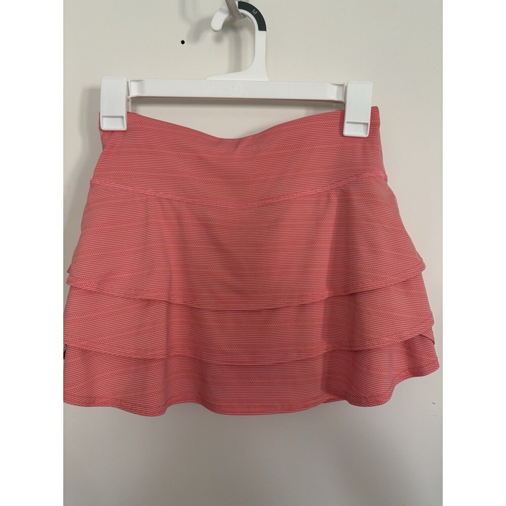 Athleta Swagger Tiered Mini Skirt Ruffled.Stripe Coral Extra Small
